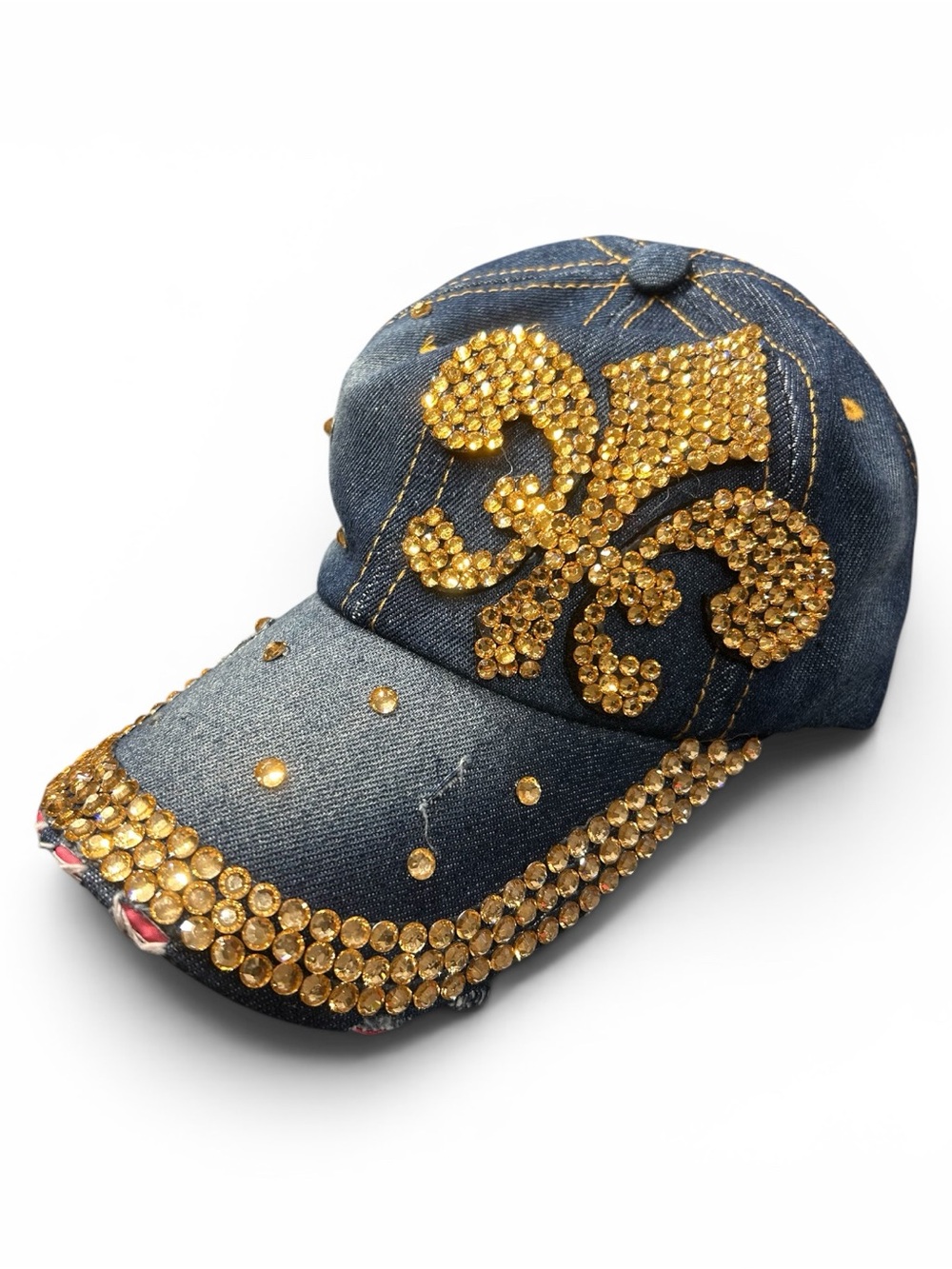 Y2K gold bling and denim baseball cap